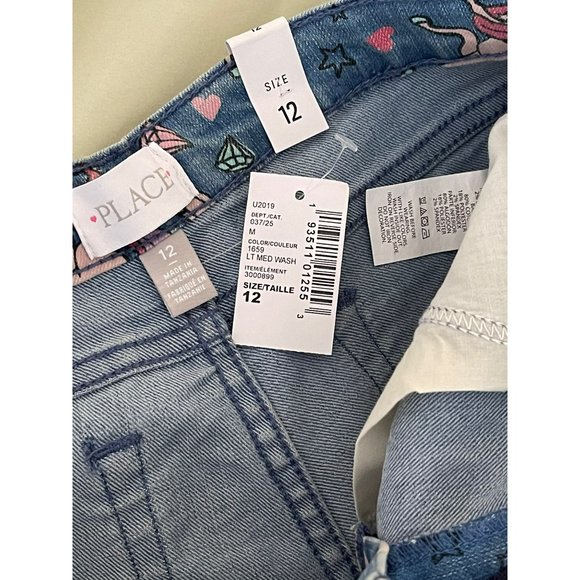 Place Girls Medium Wash Colorful Unicorn Graffiti Print Denim Jean Shorts - Picture 8 of 9